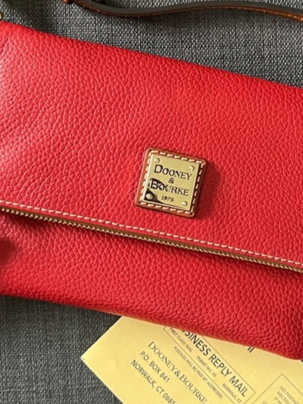 Dooney & Bourke leather Red Pebbled Leather Foldover Crossbody with Tassel
